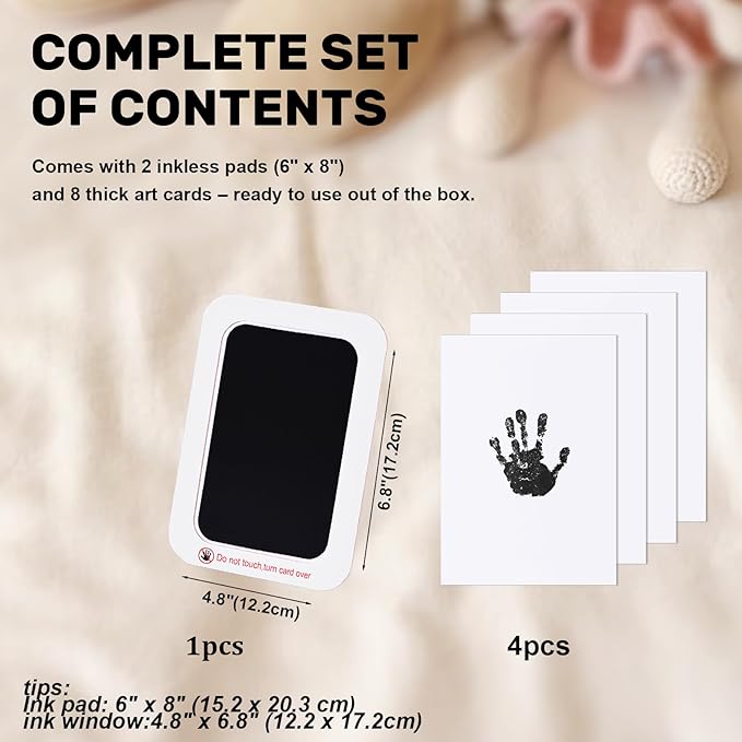 Inkless Baby Hand and Footprint Kit with Mess-Free Ink Pad – Baby Safe Ink Pad for Hand, Foot & Paw Prints – Newborn Footprint & Paw Print Kit for Dogs and Cats – 16 Cards(Jet Black, Jumbo)-BubblyBeeBaby