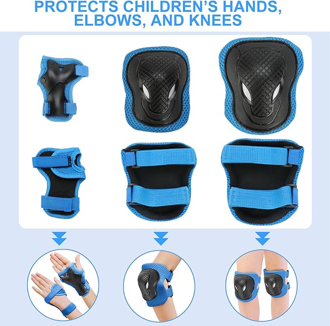 KAMUGO Kids Bike Helmet Set, Toddler Helmet for Ages 2-8 Boys Girls with Sports Protective Gear Set Knee Elbow Wrist Pads for Skateboard Cycling Scooter Rollerblading-BubblyBeeBaby