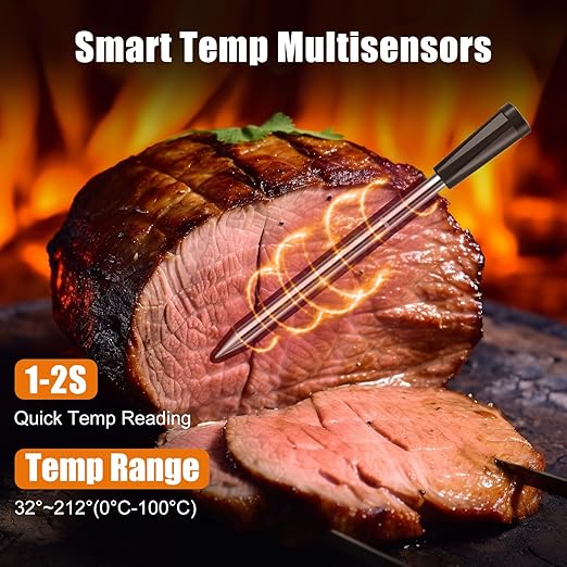 INSMART Wireless Smart Meat Thermometer,330FT Bluetooth Range,100% Waterproof,Precision Cooking Grilling,Multi Sensors,for BBQ,Oven,Grill,Kitchen,Smoker, Rotisserie Turkey Beef/iOS & Android App-BubblyBeeBaby