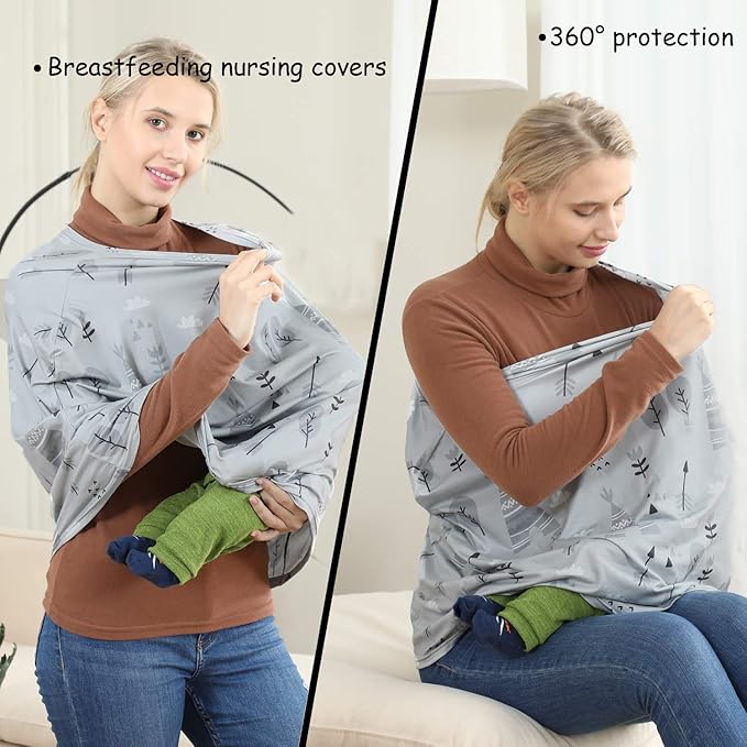 Multi-use Cover Carseat Canopy - Car Seat Covers for Babies, Breastfeeding Cover (Grey Grove)-BubblyBeeBaby