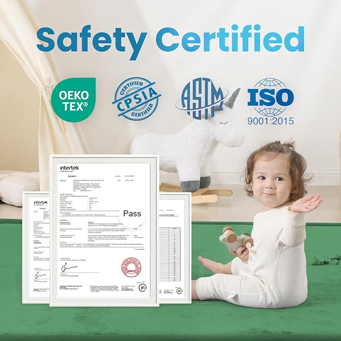 1.3" Thick Baby Play Mat for Floor, 79x118 Large Foam Tummy Time Mat, Padded Support Soft Plush Nursery Rug for Infant Kids Toddler Crawling Kick Activity (Emerald)-BubblyBeeBaby