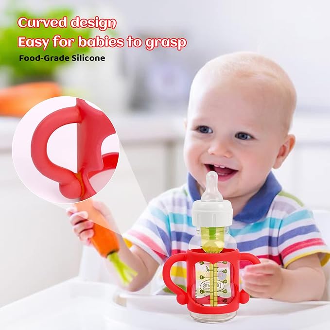 HUAKENER Silicone Baby Bottle Handles (4 Pack) - Easy Grip Holder for Dr. Brown Narrow Bottles - BPA Free-BubblyBeeBaby