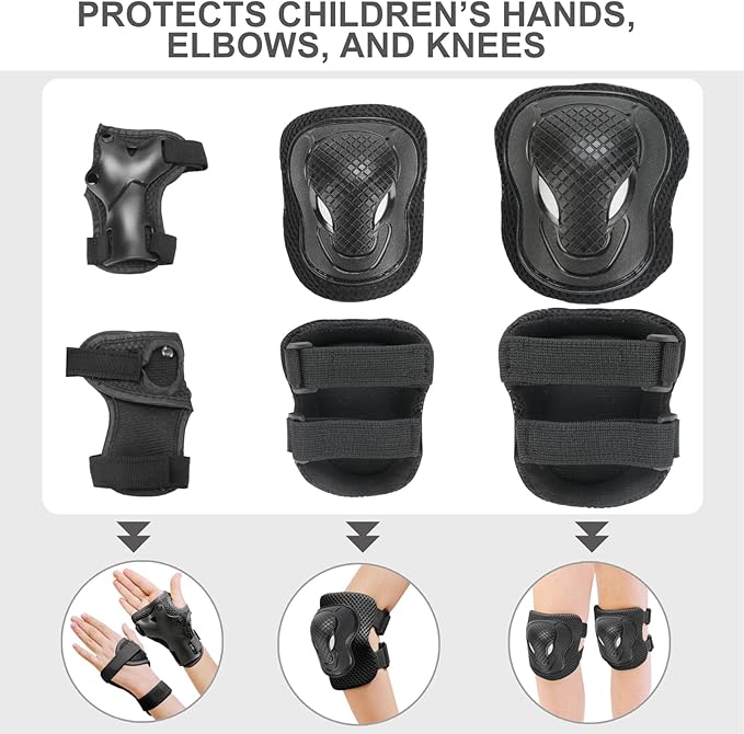 KAMUGO Kids Bike Helmet Set, Toddler Helmet for Ages 2-8 Boys Girls with Sports Protective Gear Set Knee Elbow Wrist Pads for Skateboard Cycling Scooter Rollerblading-BubblyBeeBaby