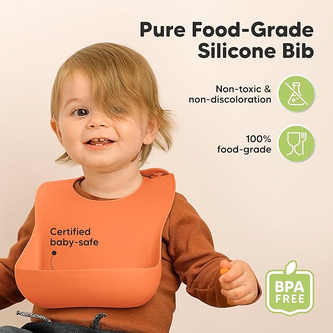 KeaBabies 2-Pack Silicone Baby Bibs for Eating - Sturdy Food-Grade Silicone Bibs for Babies Girl, Boy, Large Food Catcher, Clean & Put On Easily, Waterproof Toddler Feeding Essentials (Amaze)-BubblyBeeBaby