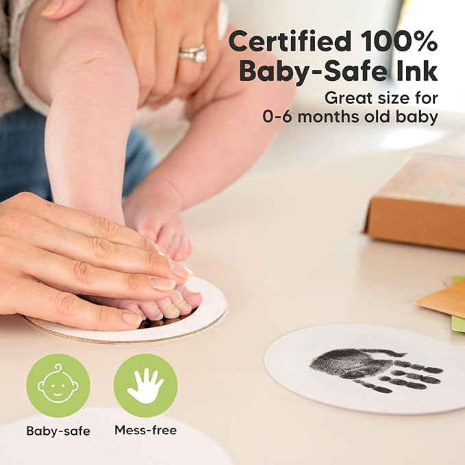 2-Pack Round Inkless Baby Hand and Footprint Kit - Mess Free Ink Pad for Newborn Keepsake, Dog Nose & Paw Print Kit, Clean Touch Ink Pad for Baby Hand & Footprints,Ideal New Mom Gifts (Jet Black)-BubblyBeeBaby