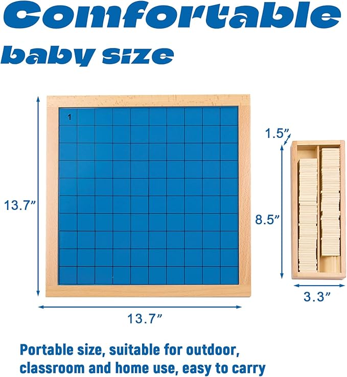 Montessori Toys for 3+ Year Old Hundred Board, Consecutive Counting Numbers 1-100 for Learning & Educational Toy- Math Games Board,Montessori Math Materials for Large Size 13.7" X 13.7 "X 0.4"-BubblyBeeBaby