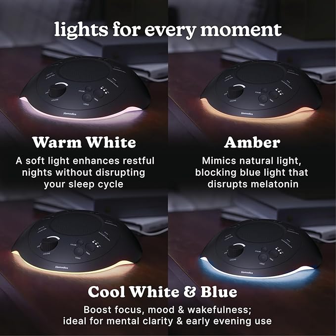 Homedics Sleep Better Portable Sound Machine, Night Light,12 Soothing Sounds Including White Noise, Rain, and Thunderstorm, Ultra-Portable Design, Auto-Off Timer, Ideal for Travel & Baby Sleep, Black-BubblyBeeBaby