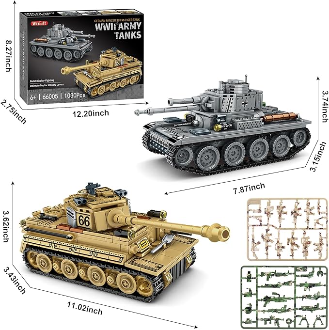 1030 Piece WW2 Army Tanks Toy Building Sets,Create a German Panzer 38T and a German Tiger Tank Toys,Adult Collectible Model Tanks Sets to Build,Christmas Birthday Gifts for Boys,Teens,Adults-BubblyBeeBaby