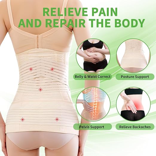 2 in 1 Postpartum Belly Band Wrap Beige, C-Section Support Belt Large, Post Partum Support Recovery Waist/Pelvis Belt, Hysterectomy Belly Band Binder Girdle Stomach-BubblyBeeBaby