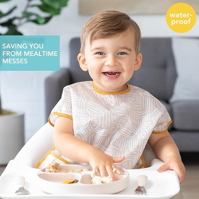 Bumkins Bibs - Toddler Bibs, Waterproof, Large for 1-3 Years, Short Sleeve-BubblyBeeBaby