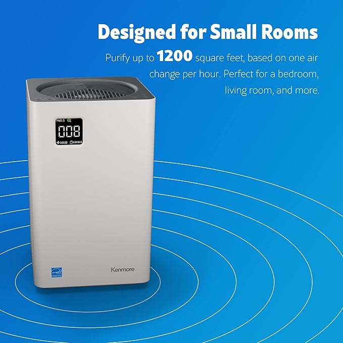 Kenmore PM2010 Air Purifiers with H13 True HEPA Filter, Covers Up to 1200 Sq.Foot, 24db SilentClean 3-Stage HEPA Filtration System, 5 Speeds for Home Large Room, Kitchens & Bedroom, PM2010-BubblyBeeBaby