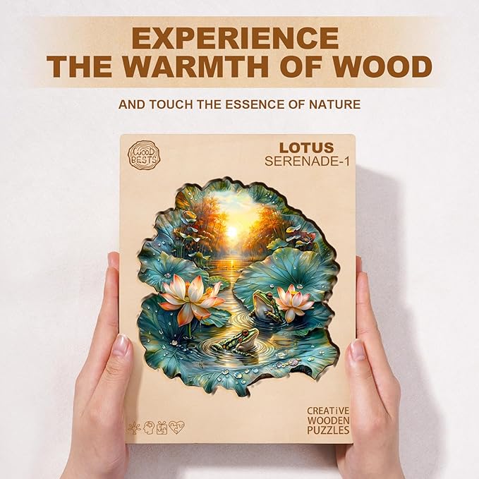 Jigfoxy Wooden Puzzles for Adults, Lotus Wood Puzzles Adult, Unique Animal Shape Wooden Jigsaw Puzzles for Adults, Birthday Gifts for Puzzle Lovers, Family, Friend (S-8.5 * 7.9in-100pcs)-BubblyBeeBaby