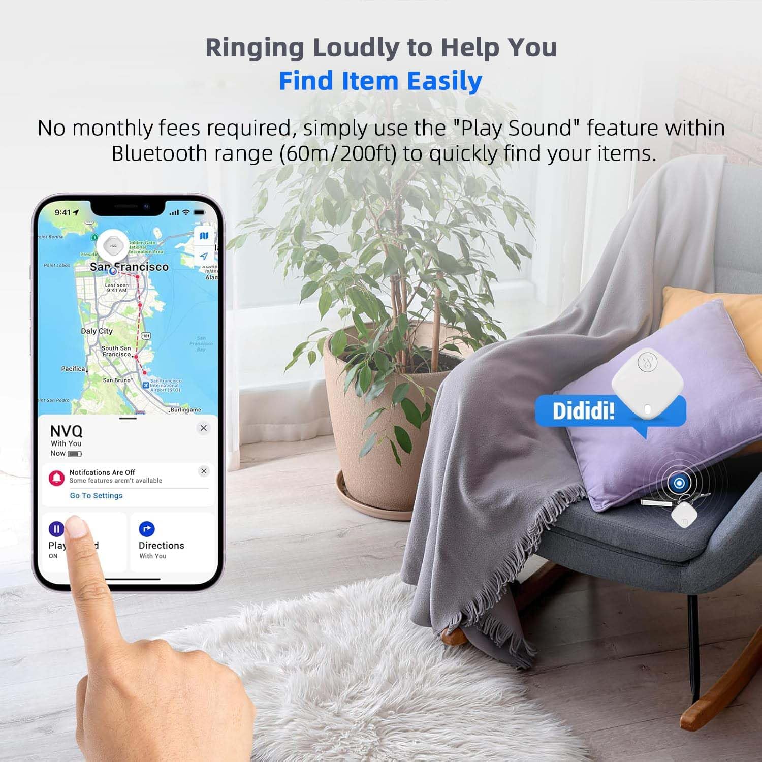 Bluetooth Tracker Keys Finder and Item Locator (iOS Only); Up to 200 ft Find Nearby, Phone Finder, Replaceable Battery, Suitable to Track Keys/Backpacks/Luggage/Suitcases. 1-Pack