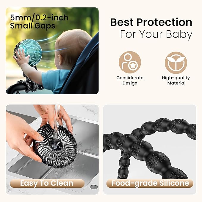 20000mAh Portable Stroller Fan with Auto Oscillating, Extended Anti-Slip Detachable Flexible Tripod, Power Bank & LED Light, 3-Speed Quiet Long Time Cooling Clip On Fans for Baby Crib Car Seat Travel-BubblyBeeBaby
