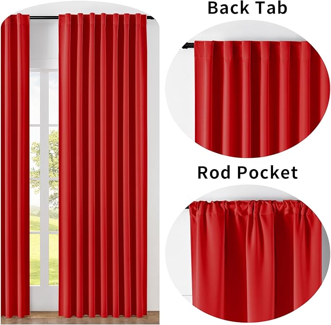 Joydeco Blackout Curtains 108 Inches Long, Thermal Insulated Black Out Curtains 2 Panels Set, Room Darkening Drapes for Living Room Window Rod Pocket Back Tab (W52 x L108 Inch, Red)-BubblyBeeBaby