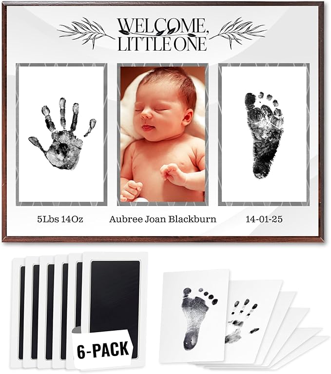 Inkless Hand and Footprint Kit, Baby Keepsake Plaque & Baby Shower Gifts - Ideal as Mom To Be Gift, Nursery Picture Frames, Clean Touch Hand and Footprint Kit (Style 1 - Design 1)-BubblyBeeBaby