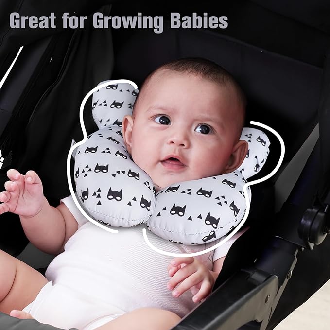 KAKIBLIN Baby Travel Pillow for Head and Neck, Upgraded Baby Support Pillow, Baby Neck Pillows for Car Seat,Pushchair,Travel, Grey-BubblyBeeBaby