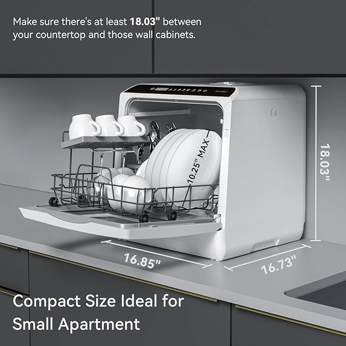 Hermitlux Countertop Dishwasher, 5 Washing Programs Portable Dishwasher With 5-Liter Built-in Water Tank For Glass Door-BubblyBeeBaby
