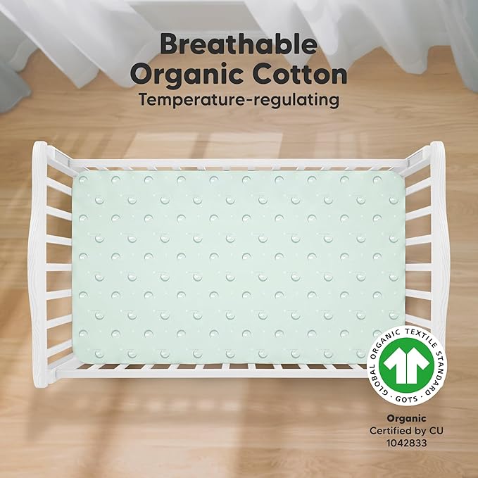 KeaBabies 2-Pack Organic Crib Sheets for Boys, Girls - 52x28 Fitted Crib Mattress Sheet Neutral, Breathable Jersey Cotton Cover for Baby Bed, Toddler Mattress, Soft & Cute Prints (Lunaris)-BubblyBeeBaby