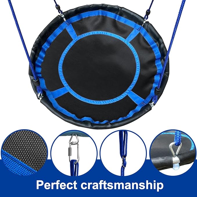 2 Seat Swing Set for Backyard - Metal A-Frame Holds 440 lbs, 1 Adjustable Saucer Swing and 1 u-Shape Swing - Suitable for Kids 3-8 Years-BubblyBeeBaby