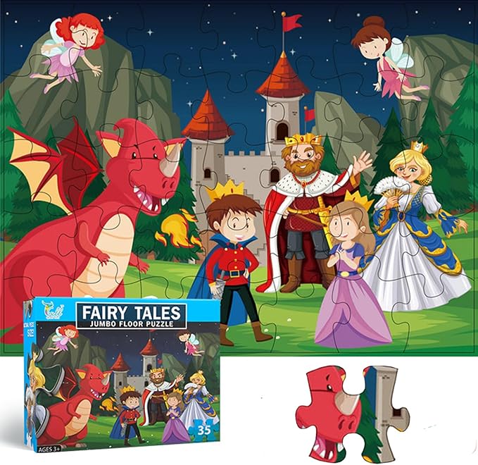 Jumbo Fairy Tales Floor Puzzle for Kids, Large Jigsaw Puzzles 35 Piece for Kids Ages 3-5,Preschool Learning & Education Toys, Gifts for 4-8 Year Old Boys and Girls (Kingdom Story)-BubblyBeeBaby