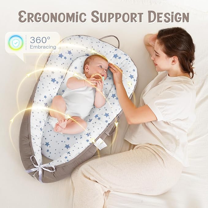 HKAI Baby Lounger – Soft Cotton Infant Floor Seat for Newborn to 24 Months, Portable Travel-Friendly Pillow for Boys & Girls-BubblyBeeBaby