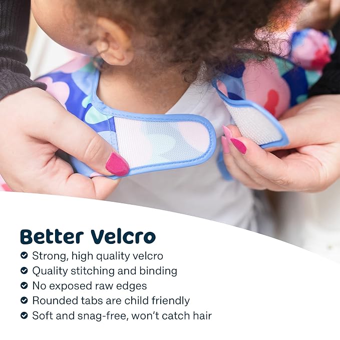 Tiny Twinkle Mess Proof Baby Bib - Waterproof & Lightweight Baby-Led Weaning Apron | 100% Recycled Polyester, Easy Clean & Machine Washable (Floral Blue, Large 2-4 Years)-BubblyBeeBaby