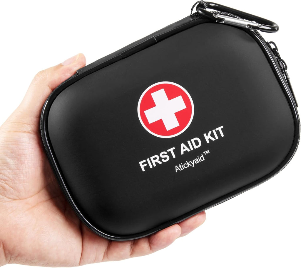 Mini First Aid Kit - 120 Piece Small Waterproof Hard Shell Medical Kit for Car, Home, Office, Travel, Camping, Sports, Outdoor, School - Emergency First Aid Supplies and Survival Kit (Black)