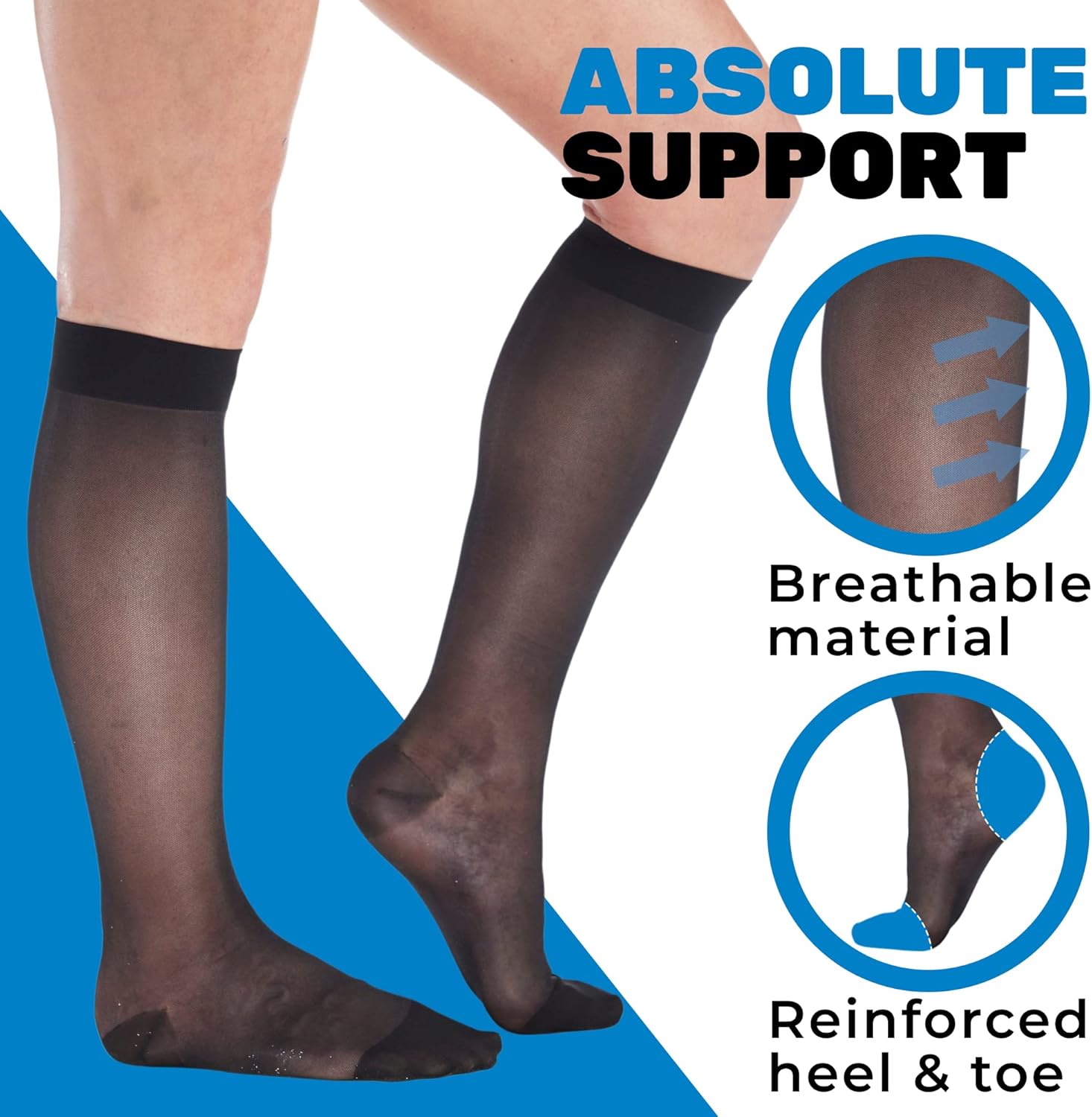 (3 Pairs - Closed Toe) Made in USA - Compression Socks for Women 15-20mmHg - Sheer Compression Knee High Stockings for Post Surgery, Pregnancy, Arthritis, Edema - Black, Large - A101BL3-3