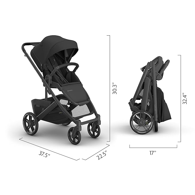 UPPAbaby Cruz V3 Stroller - from Birth + Car Seat Compatible - Full-Size, Reversible Seat - Infant Insert, Bug and Rain Shields Included - Jake (Charcoal/Carbon Frame/Black Leather)-BubblyBeeBaby