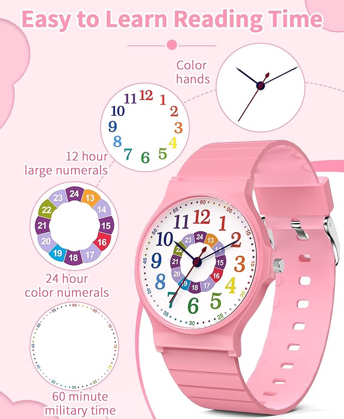 Kids Analog Watch Boys Girls, 30M Waterproof, Sports Watch for Boys, Easy to Read Children's Thin Dial Wrist Watches with Soft Band, for Ages 5-15 Kids Great Birthday Gifts Christmas Day-BubblyBeeBaby