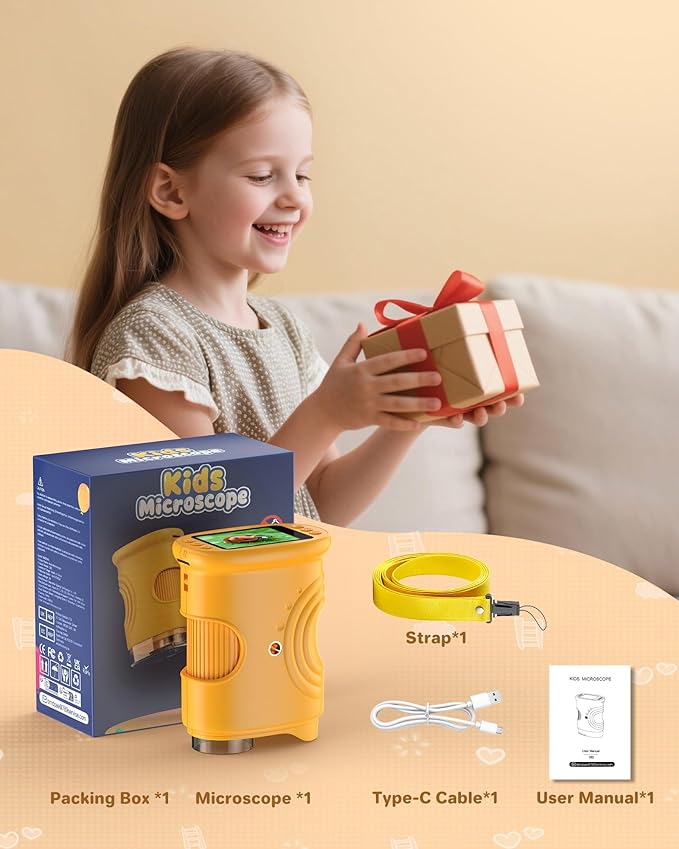 1000X Handheld Digital Microscope for Kids: Pocket Microscope with 2.0" IPS Screen - STEM Toys Birthday Gifts for Girls Boys - Portable Edu Science Kits Toddler Age 3-6 6-12-BubblyBeeBaby