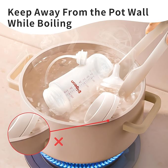 Pigeon PP Nursing Bottle Wide Neck, Anti-Colic, Streamlined Body, Natural Feel, Easy to Clean, 11.2 Oz (Pack of 3), Includes 3pcs L Nipples (6m+)-BubblyBeeBaby