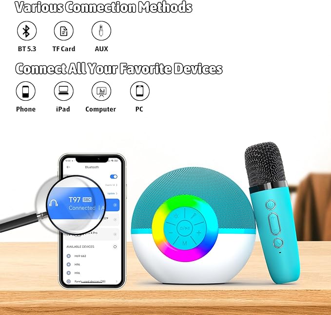 Karaoke Microphone Machine Toys for Kids Adults, Mini Portable Bluetooth Speaker with 2 Wireless Mics, Christmas Birthday Gifts for Boys Girls Ages 3 4 5 6 7 8 9 10 11 12+ Year (Green)-BubblyBeeBaby