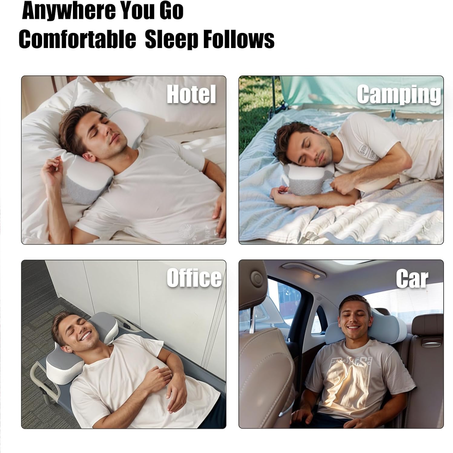 Bespilow Travel Pillow for Sleeping,Cervical Neck Support Pillow for Neck Pain Relief,Lightweight Ergonomic Memory Foam Camping Pillow,Portable Contour Pillows w/Travel Storage Bag,Cooling Cover