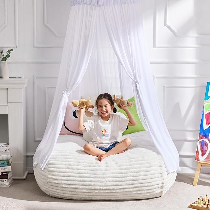 Hobestluk 3FT Bean Bag Chairs Adult Bean Bag with Portable Handle Comfy Large Bean Bag Chair with Removable Cover for Living Room Bedroom or Reading Nook (Stripe White, 3FT)-BubblyBeeBaby