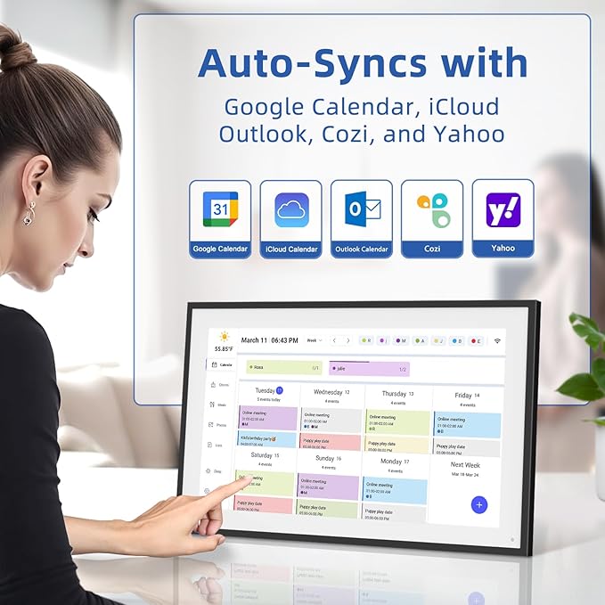 21.5 Inch Digital Calendar, Electronic Chore Chart, Smart Weekly and Monthly Planner 1920 * 1080P IPS Touchscreen Wall and Desk Calendar for Family Schedules, Black-BubblyBeeBaby