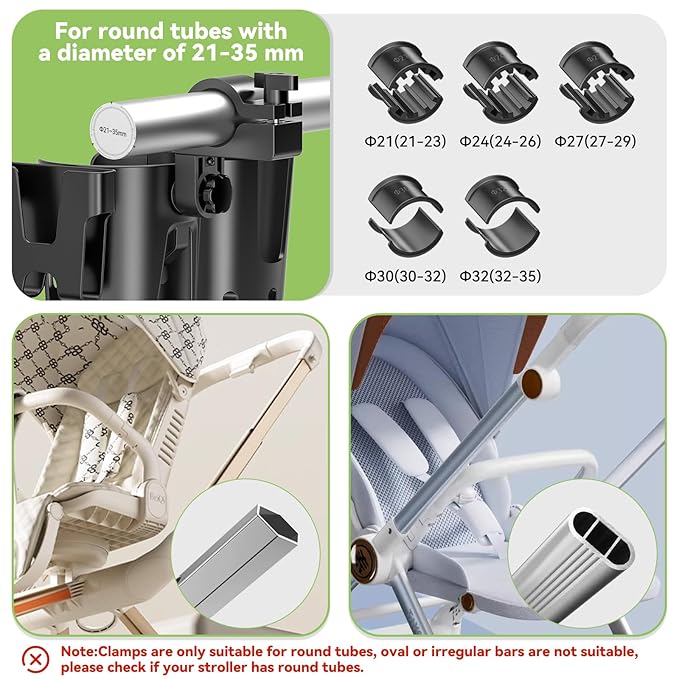 KDD Stroller Cup Holder with Phone Holder, 3-in-1 Removable Bottle Holder, 360 Degrees Rotation Drink Holder for Wheelchair, Stroller, Bike, Walker, Scooter, Bicycle, Uppababy, Bugaboo, Britax-BubblyBeeBaby