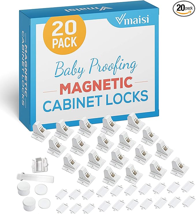 20 Pack Magnetic Cabinet Locks Baby Proofing - Vmaisi Children Proof Cupboard Drawers Latches - Adhesive Easy Installation-BubblyBeeBaby