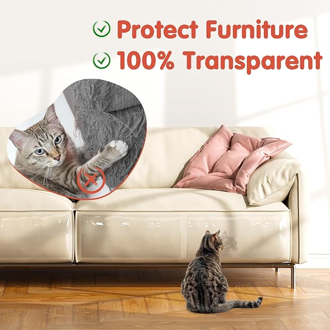 18 Pcs Large Cat Scratch Furniture Protector, Transparent Couch Protector from Cat Claws, Single-Sided Self Adhesive Anti Pet Deterrent Sofa Cover, 14in-BubblyBeeBaby