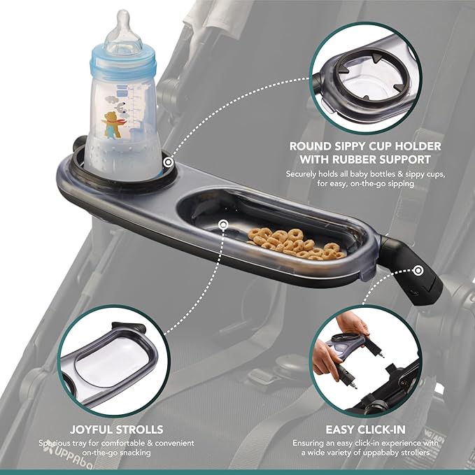 Snack Tray Fits for UPPAbaby Vista V2, Vista, Cruz, Cruz V2, RumbleSeat, RumbleSeat V2, Snack Tray with Cup Holder, Dishwasher Safe, Quick Attachment, Folds with Stroller, Stroller Accessories-BubblyBeeBaby