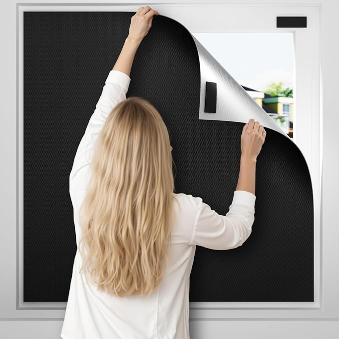 100% Blackout Curtains for Bedroom, 71" x 57" Portable DIY Blackout Blinds with Hook & Loop Tabs Stick-On, Temporary Blackout Shades No Drill, Privacy Pleated Window Shades for Baby Travelers Bedroom-BubblyBeeBaby