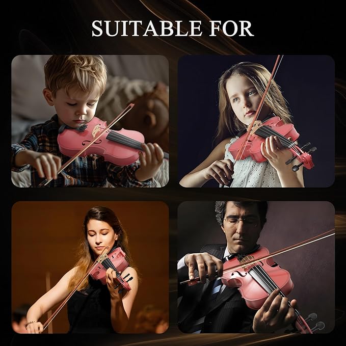 1/4 Beginner Violin Kit, Complete Violin Set with Case, Bow, Rosin,Pink-BubblyBeeBaby