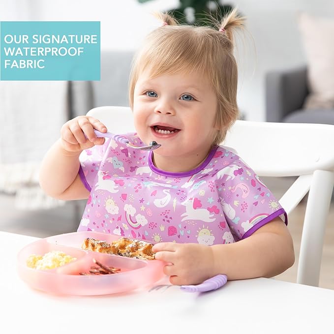 Bumkins Bibs - Toddler Bibs, Waterproof, Large for 1-3 Years, Short Sleeve-BubblyBeeBaby