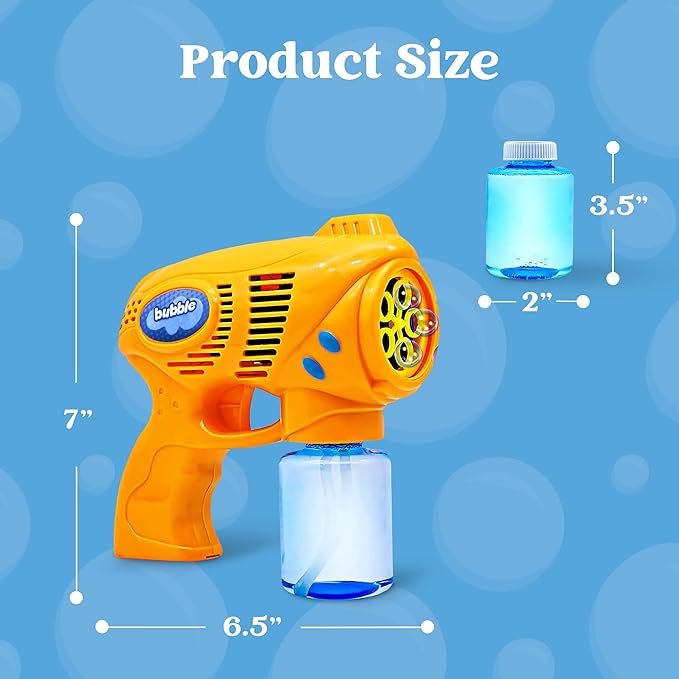JOYIN 2 Bubble Guns with 2 Refill Solution (10 oz Total), Bubbles Maker, Blower for Kids, Toddlers, Outdoors Activity, Birthday Gift, Easter Basket Stuffers (Yellow+Orange)-BubblyBeeBaby