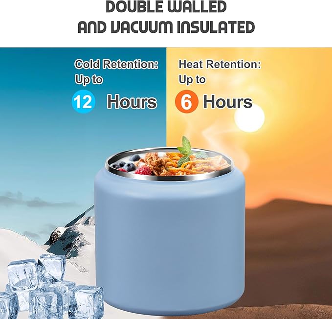 26oz Soup Thermo for Hot Food Kids with Buckle Lid Insulated Vacuum Food Jar Wide Mouth Leakproof Stainless Steel Lunch Container (Blue)-BubblyBeeBaby