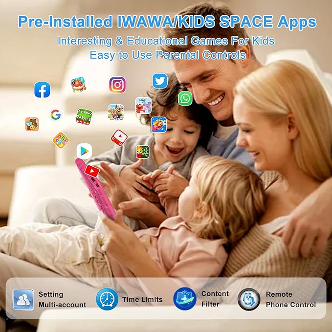 2025 Kids Tablet 10 inch Android 14 Tablets for Kid Octa-Core, 20GB+128GB (TF 1TB), Toddler Tablet with Shockproof Case, 2.4G+5G WiFi 6, Parental Control, Face Unlocked, Split Screen, BT5.0 (Rose Red)-BubblyBeeBaby