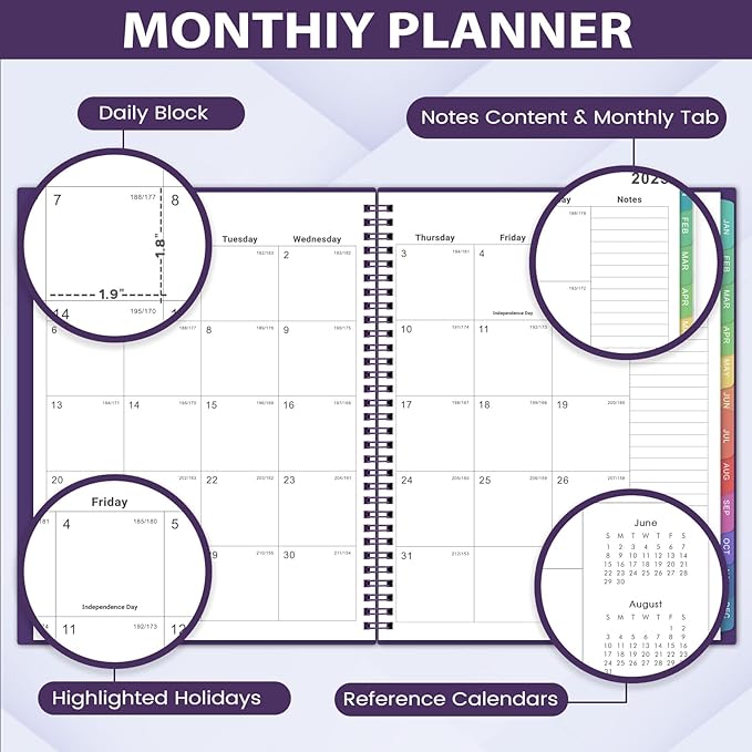 2026 Monthly Planner - JUL 2025 - DEC 2026 Planner, Planner with Colorful Tabs, 2025-2026 Calendar Planner for Daily Organizing - Waterproof Cover (8" x10", Monthly Pages & Notes, Purple)-BubblyBeeBaby