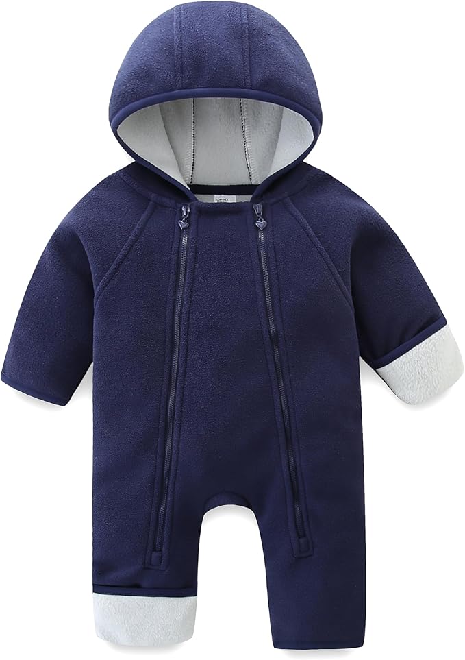 Newborn Baby Fleece Jumpsuit Girls Boys Winter Hooded Coverall Romper Cute Baby Snowsuit Clothes-BubblyBeeBaby