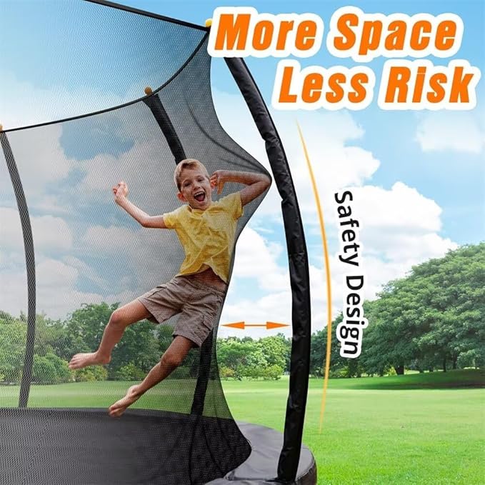 10FT 12FT 14FT 16FT Pumpkin Trampoline for Kids Adults, ASTM Approved Outdoor Recreational Trampoline with Basketball Hoop, Enclosure Net, Yellow-BubblyBeeBaby